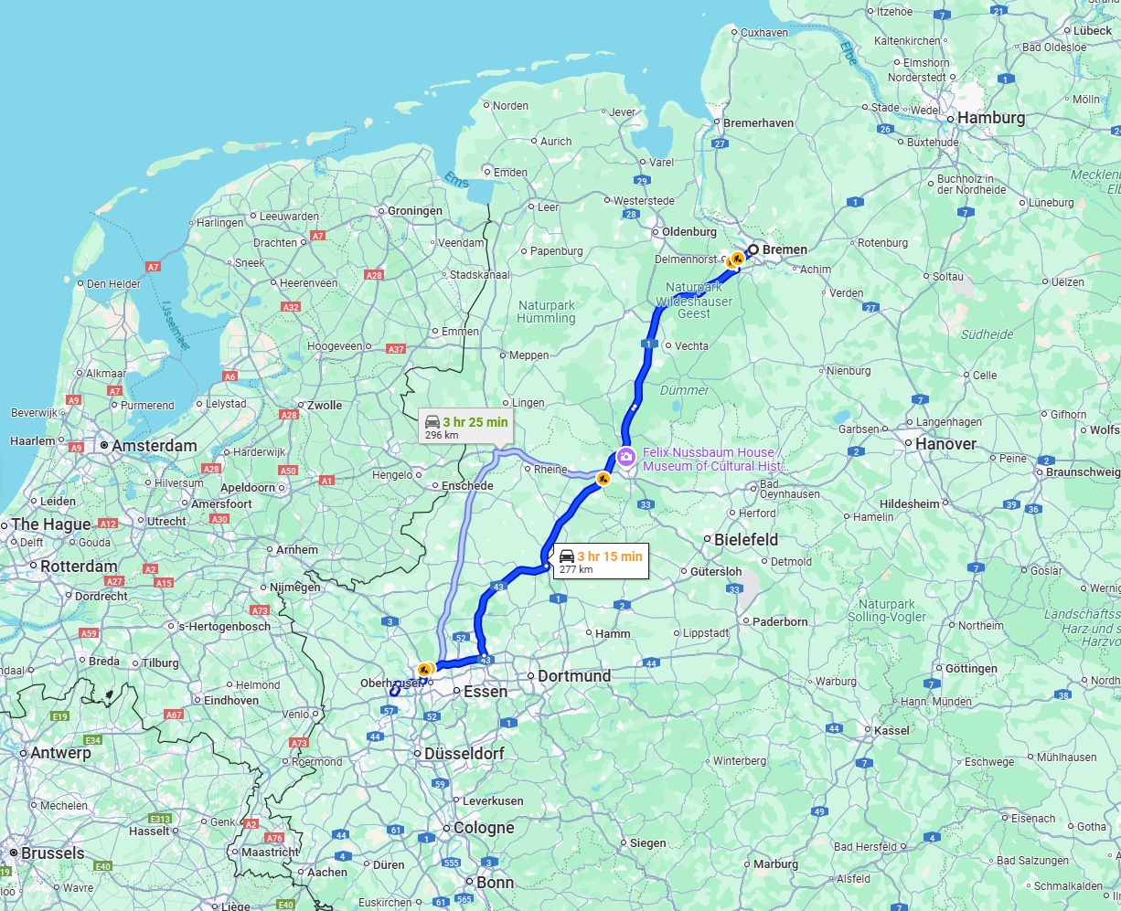 Anreise von Bremen Zu Moers Über via A1