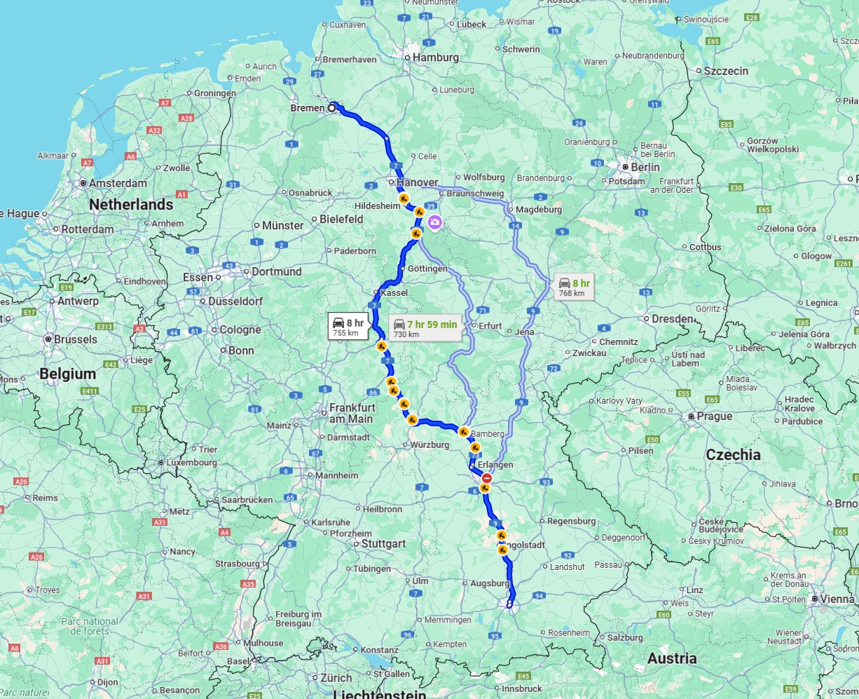 Anreise von Bremen Zu München Über via A7