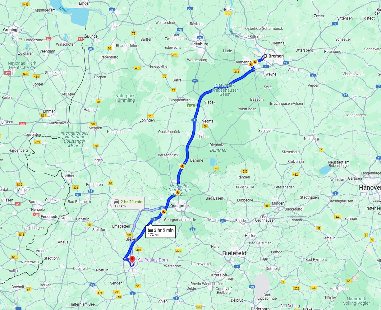 Anreise von Bremen Zu Münster Über via A1