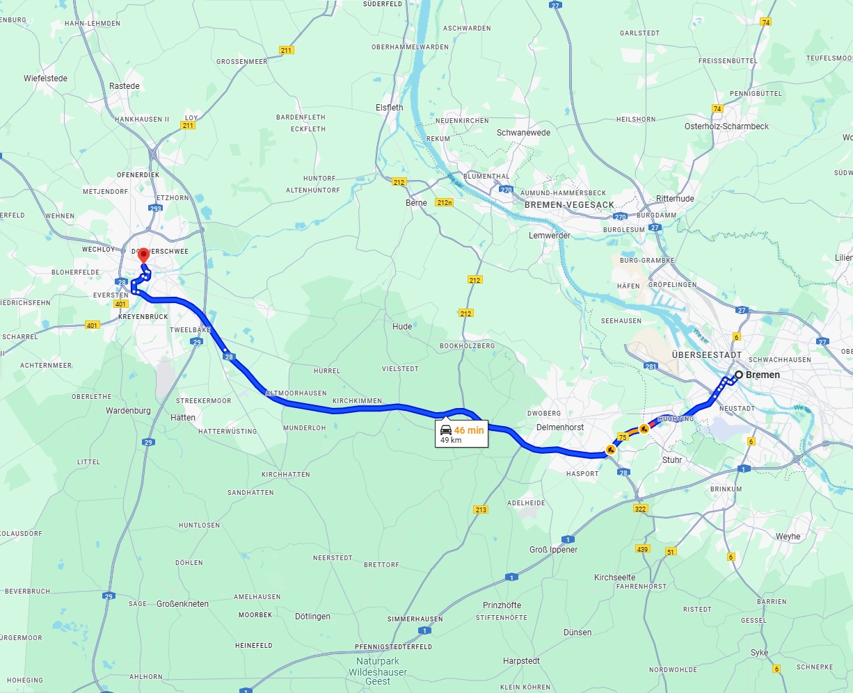 Anreise von Bremen Zu Oldenburg Über via A28