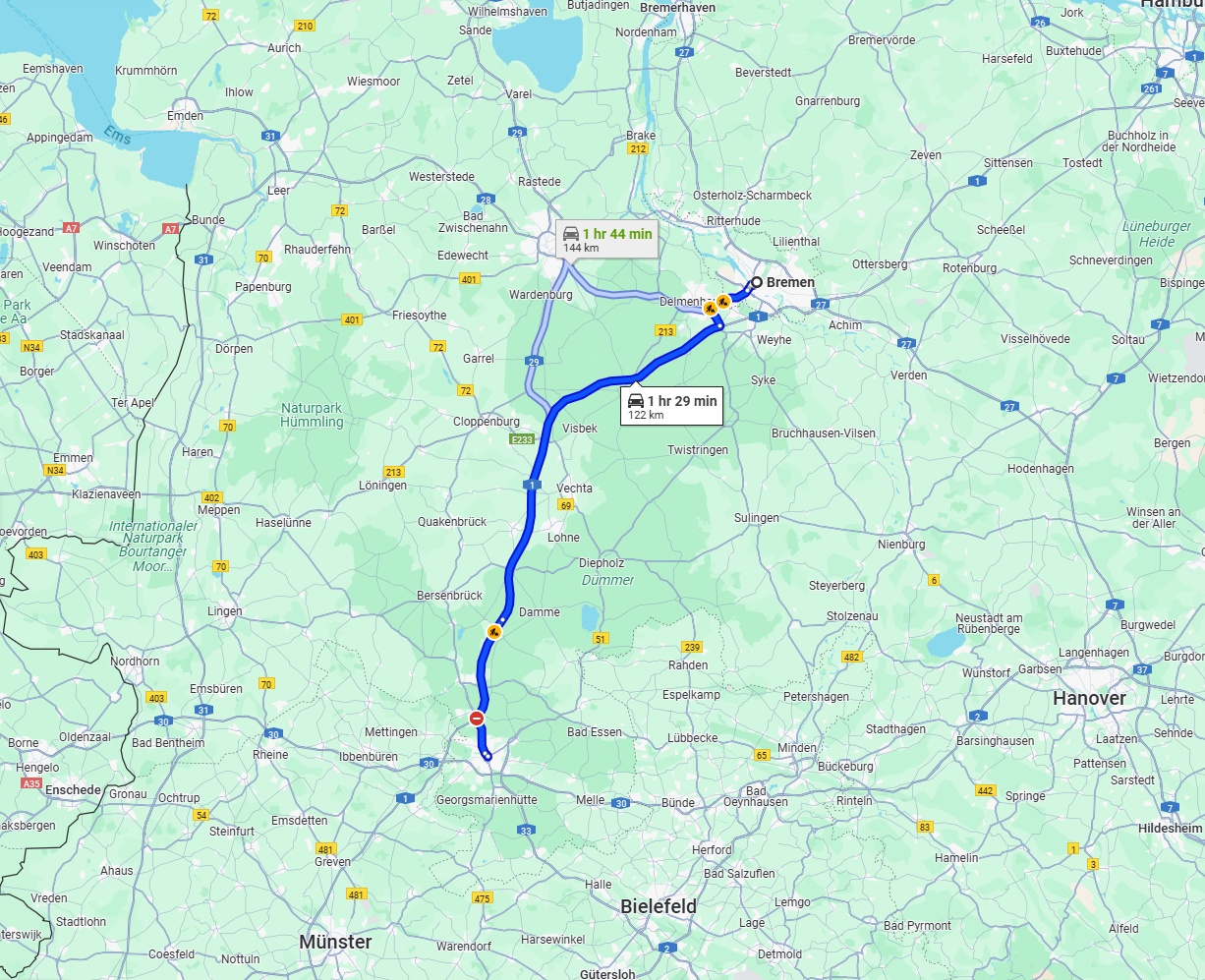 Anreise von Bremen Zu Osnabrück Über via A1