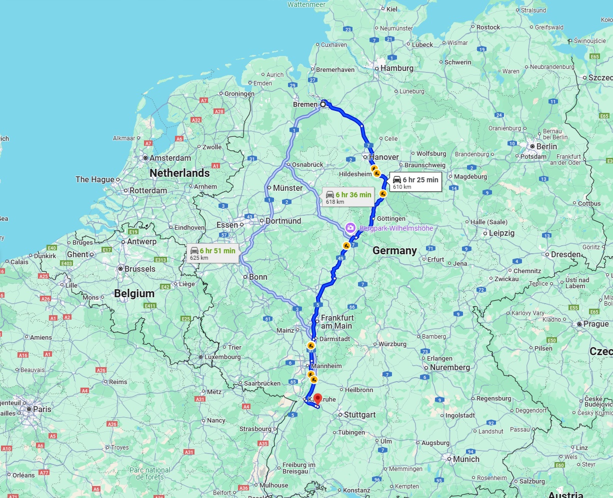 Anreise von Bremen Zu Pforzheim Über via A7