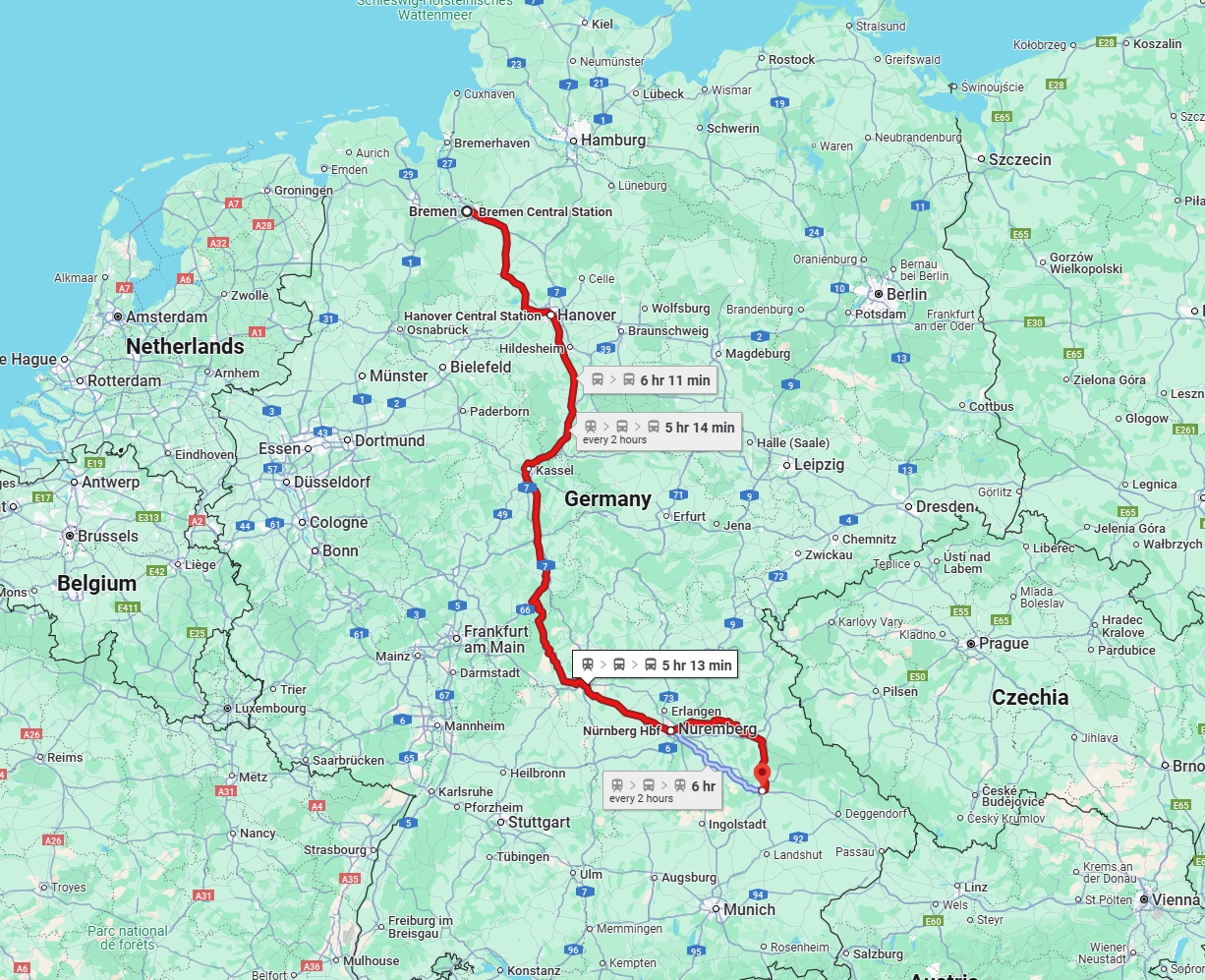 Anreise von Bremen Zu Regensburg Über 