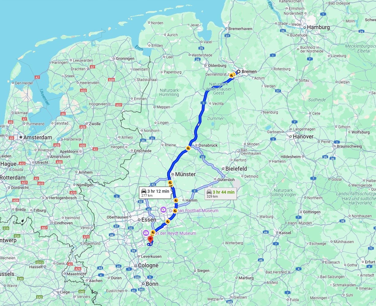 Anreise von Bremen Zu Remscheid Über via A1