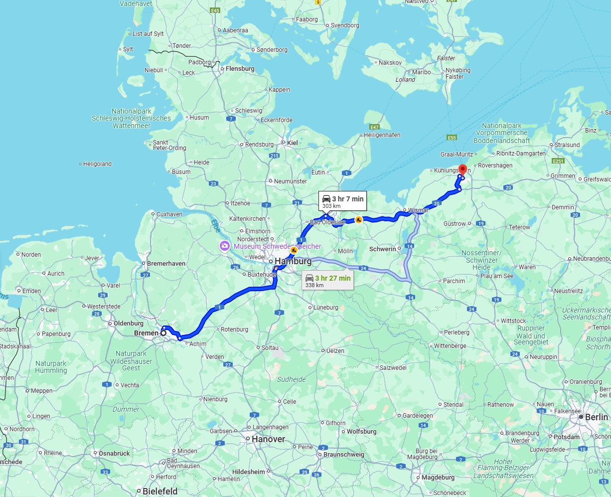 Anreise von Bremen Zu Rostock Über via A1 and A20