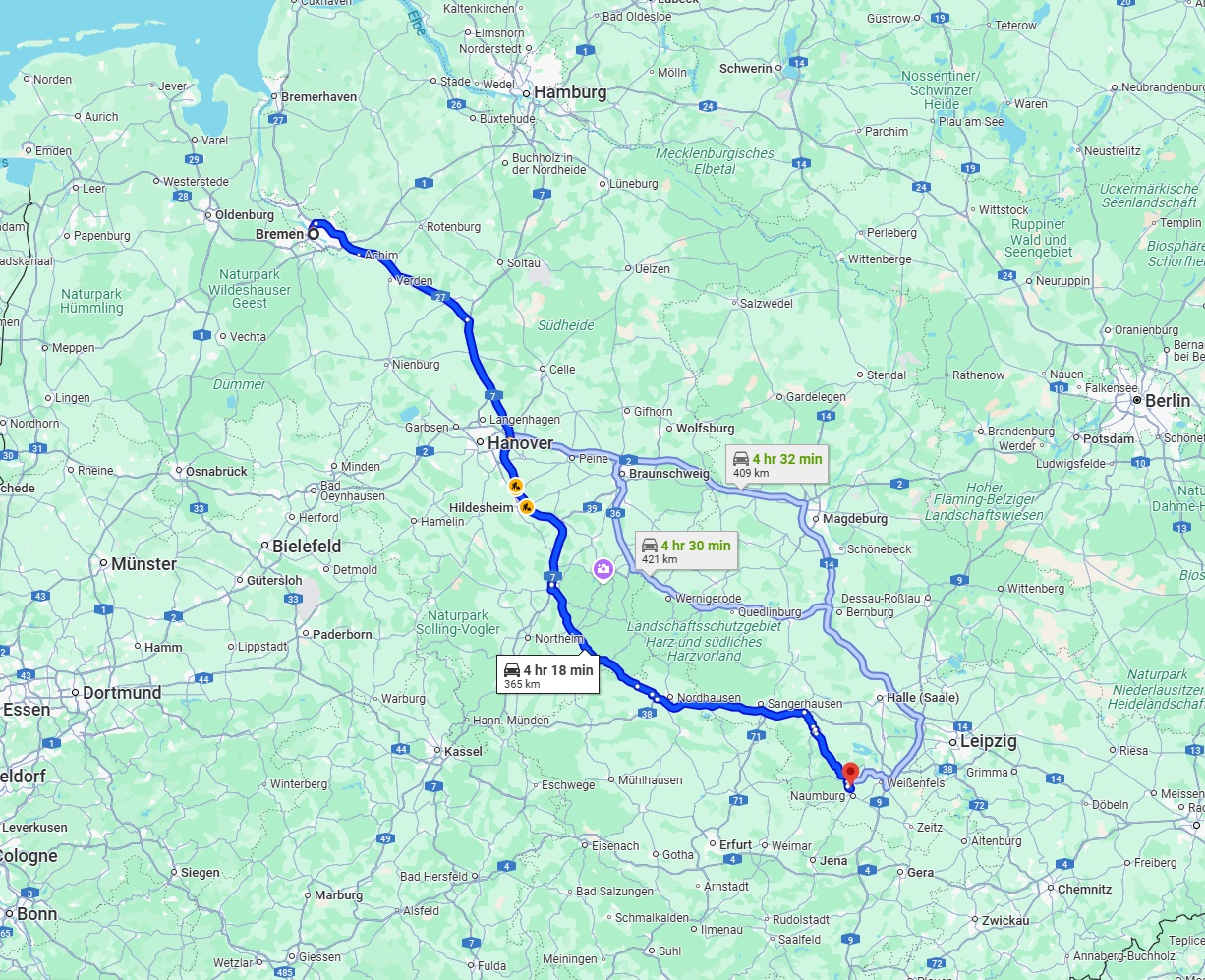 Anreise von Bremen Zu Saale Über via A7