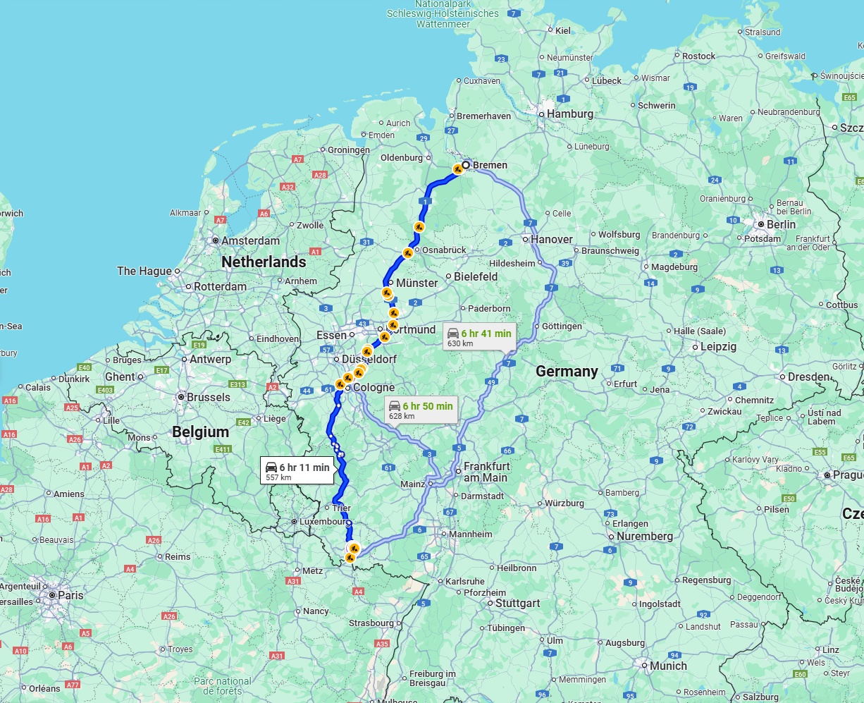 Anreise von Bremen Zu Saarbrücken Über via A1