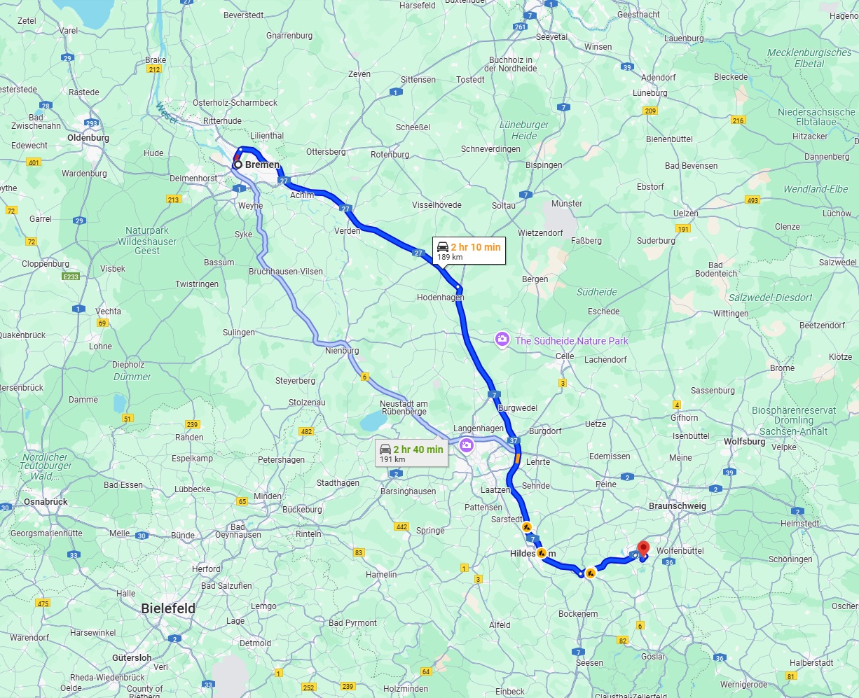 Anreise von Bremen Zu Salzgitter Über via A27 and A7