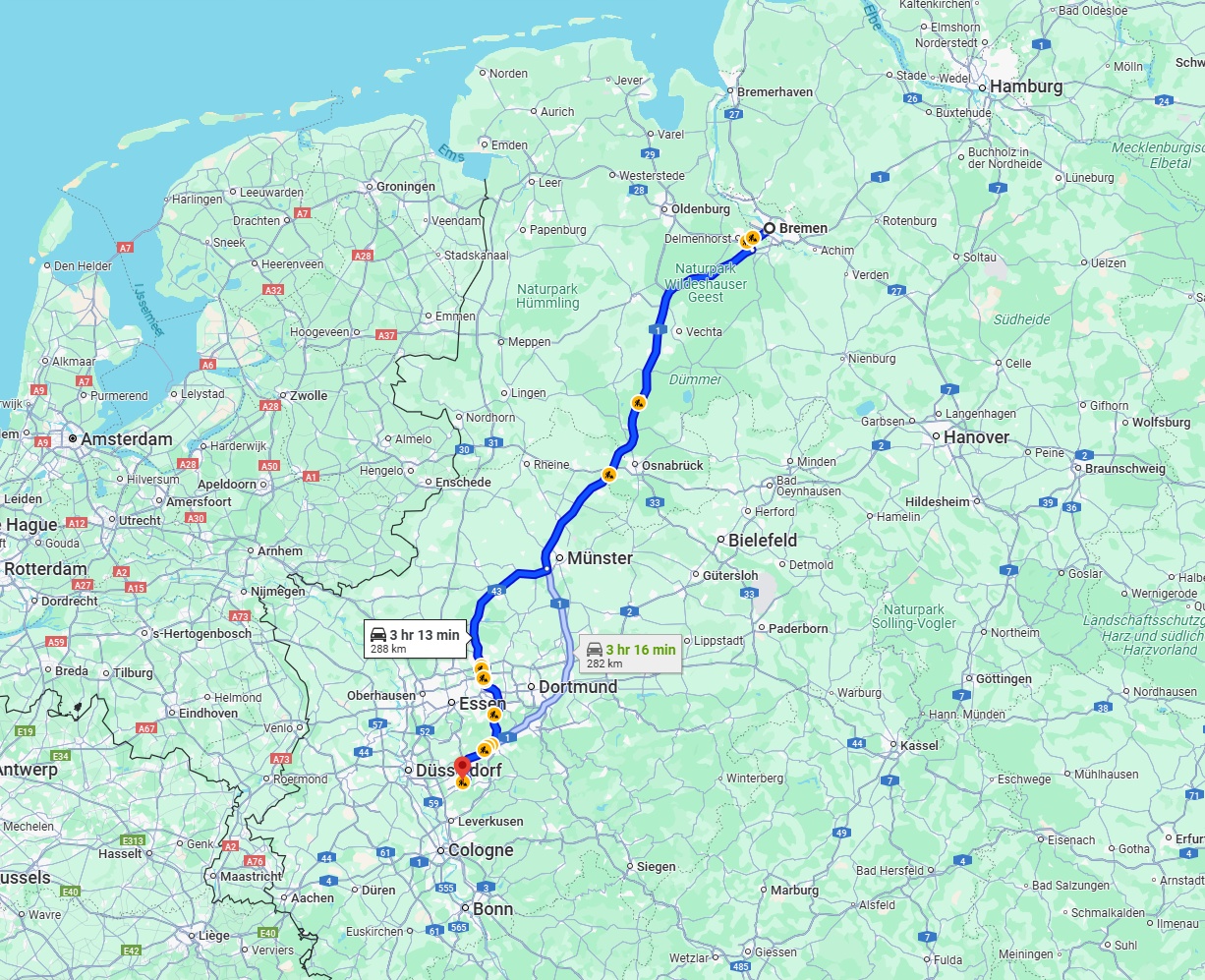 Anreise von Bremen Zu Solingen Über via A1 and A43