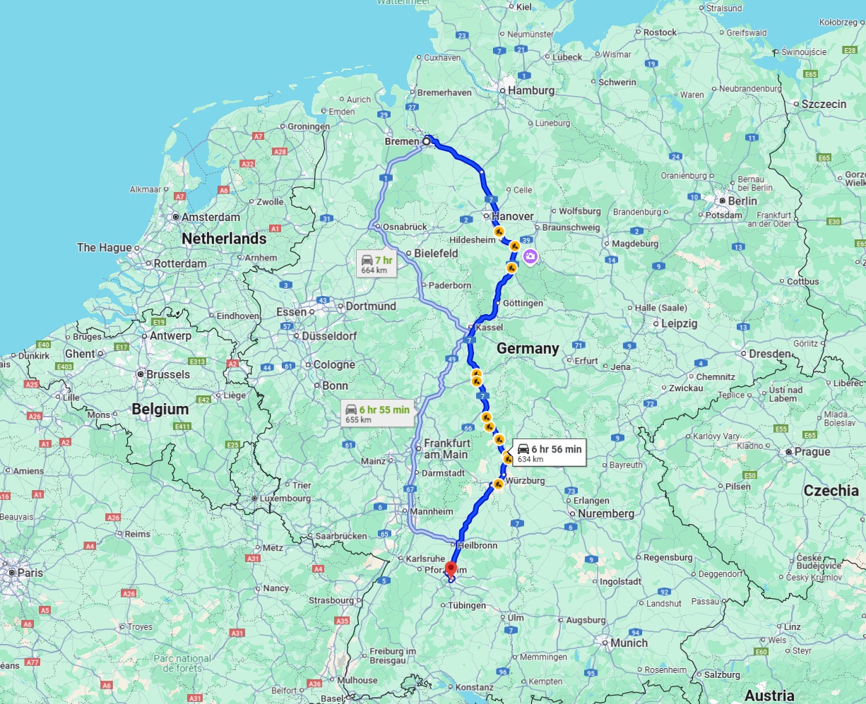 Anreise von Bremen Zu Stuttgart Über via A7