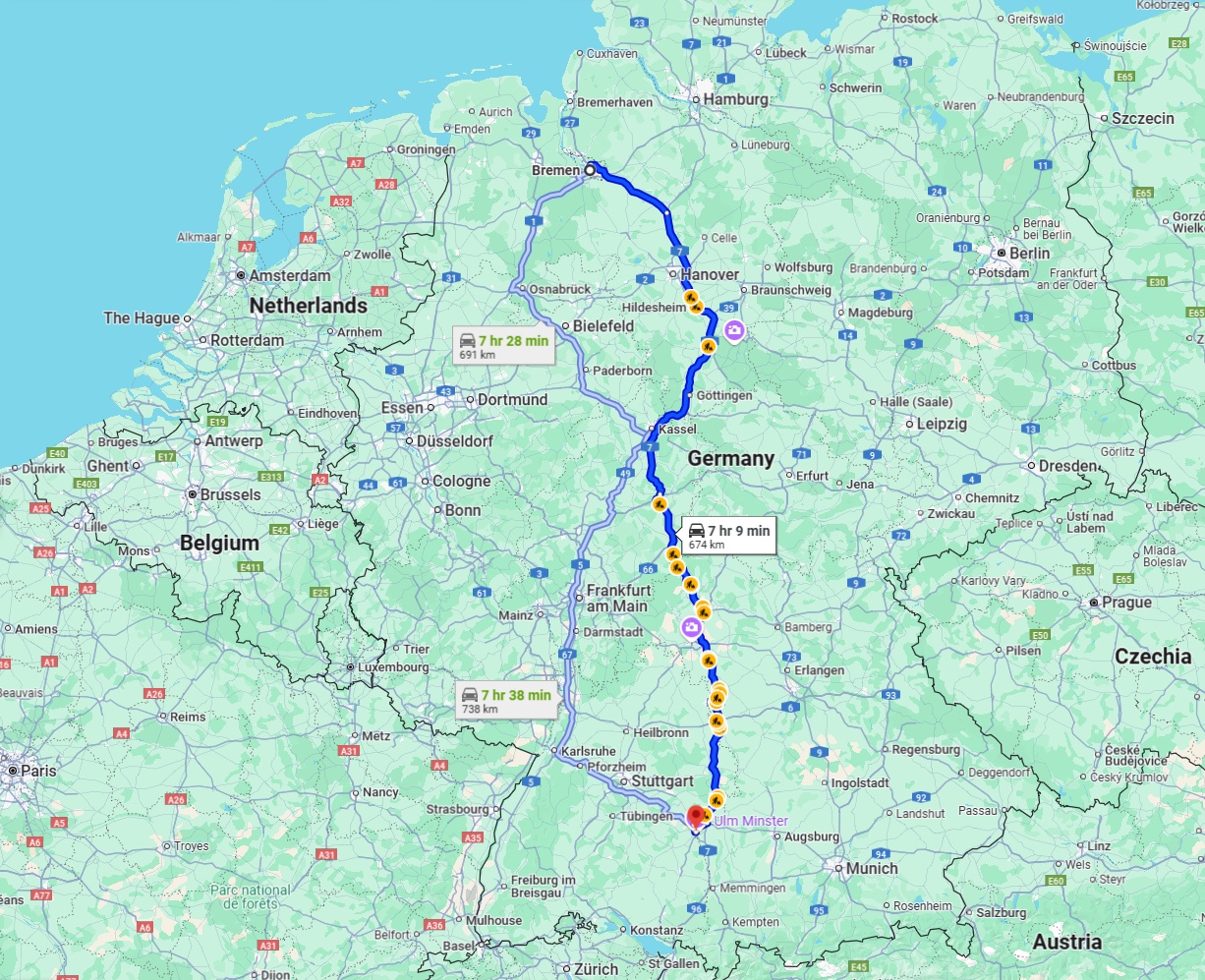 Anreise von Bremen Zu Ulm Über via A7