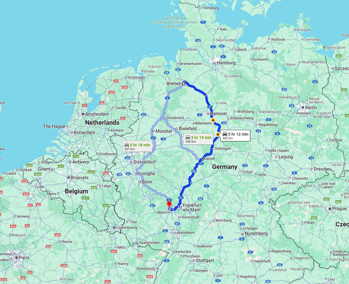 Anreise von Bremen Zu Wiesbaden Über via A7