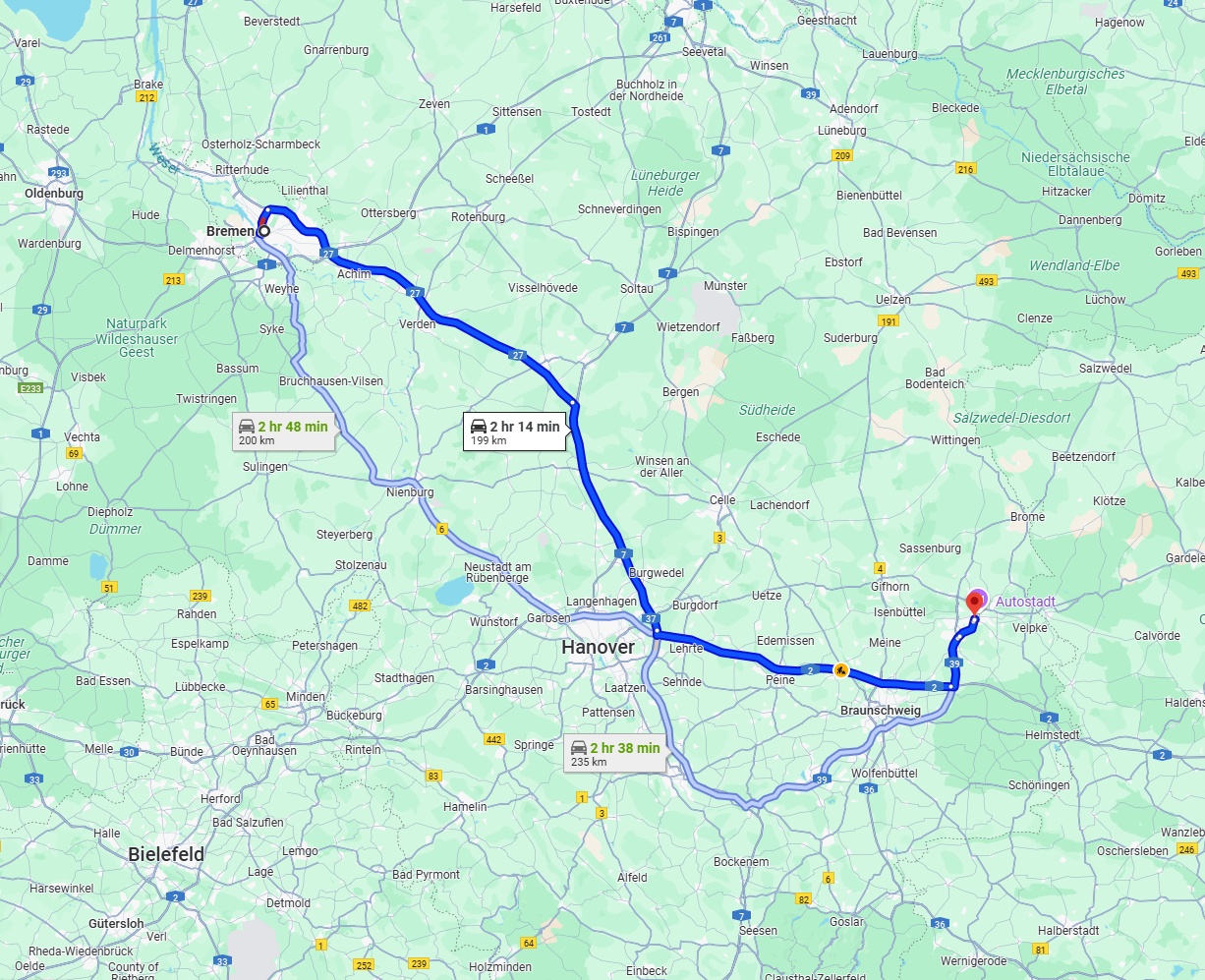 Anreise von Bremen Zu Wolfsburg Über via A27 and A2