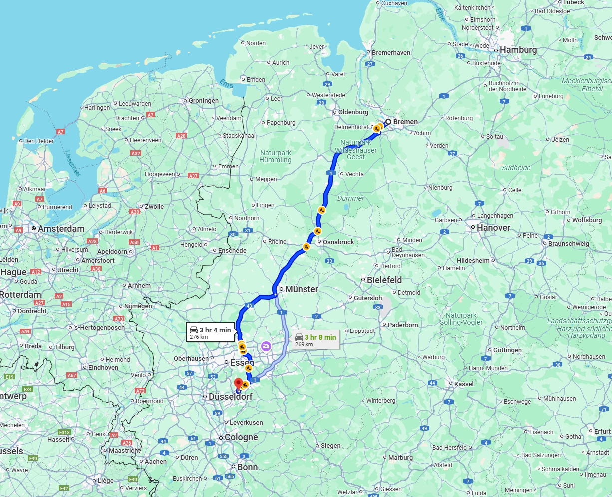 Anreise von Bremen Zu Wuppertal Über via A1 and A43