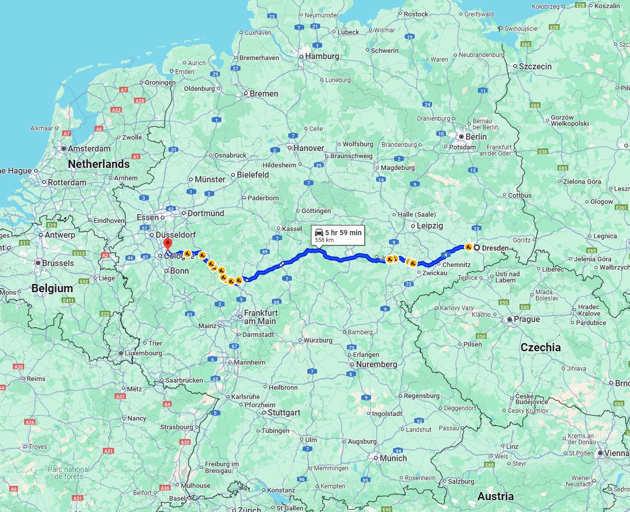 Anreise von Dresden Zu Bergisch Gladbach Über via A4
