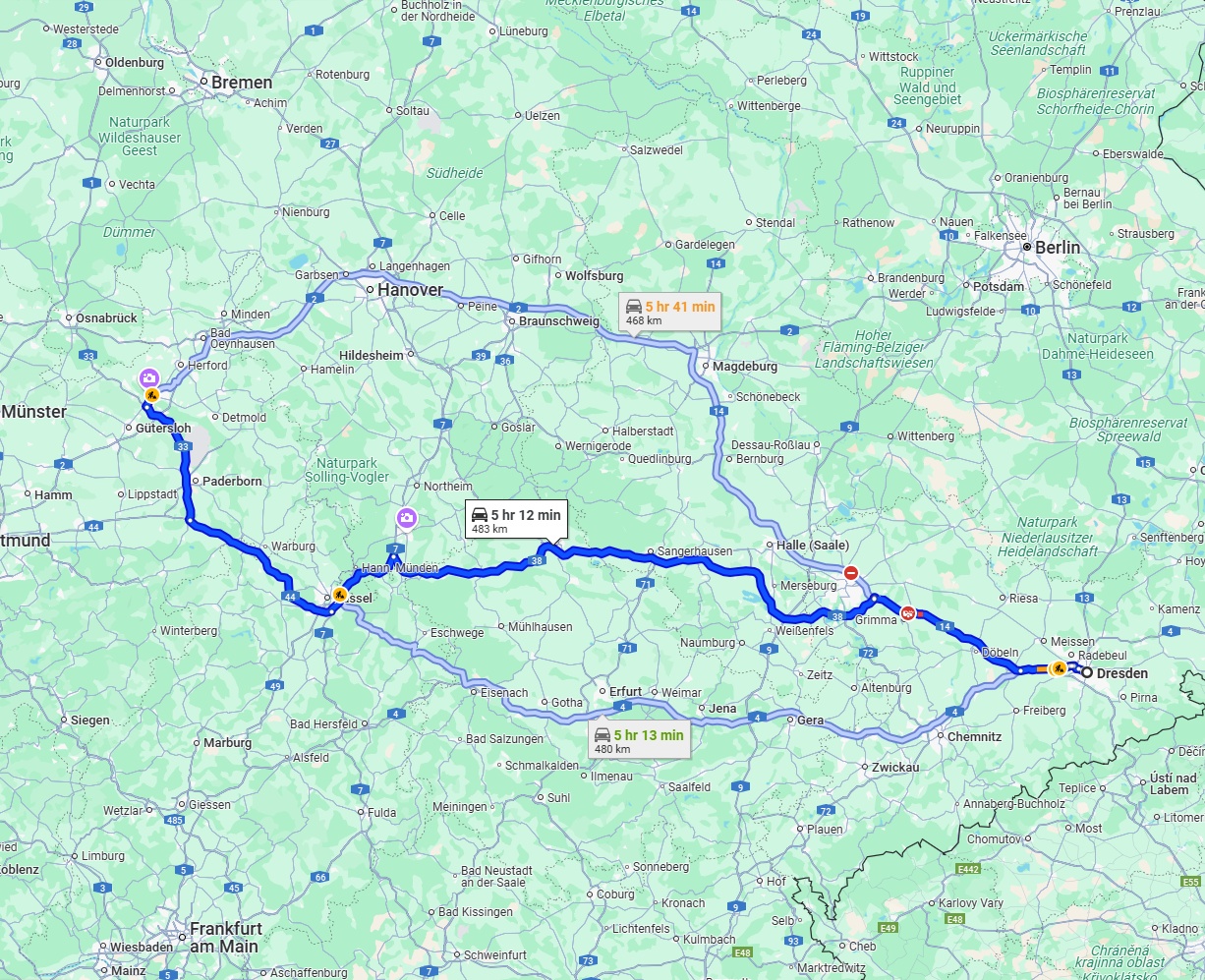 Anreise von Dresden Zu Bielefeld Über via A38