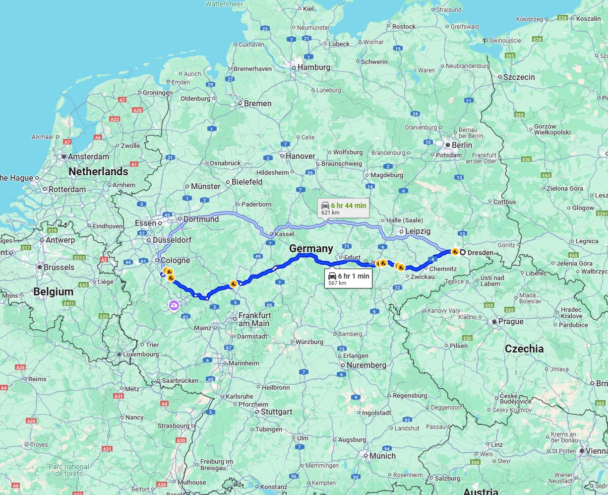Anreise von Dresden Zu Bonn Über via A4