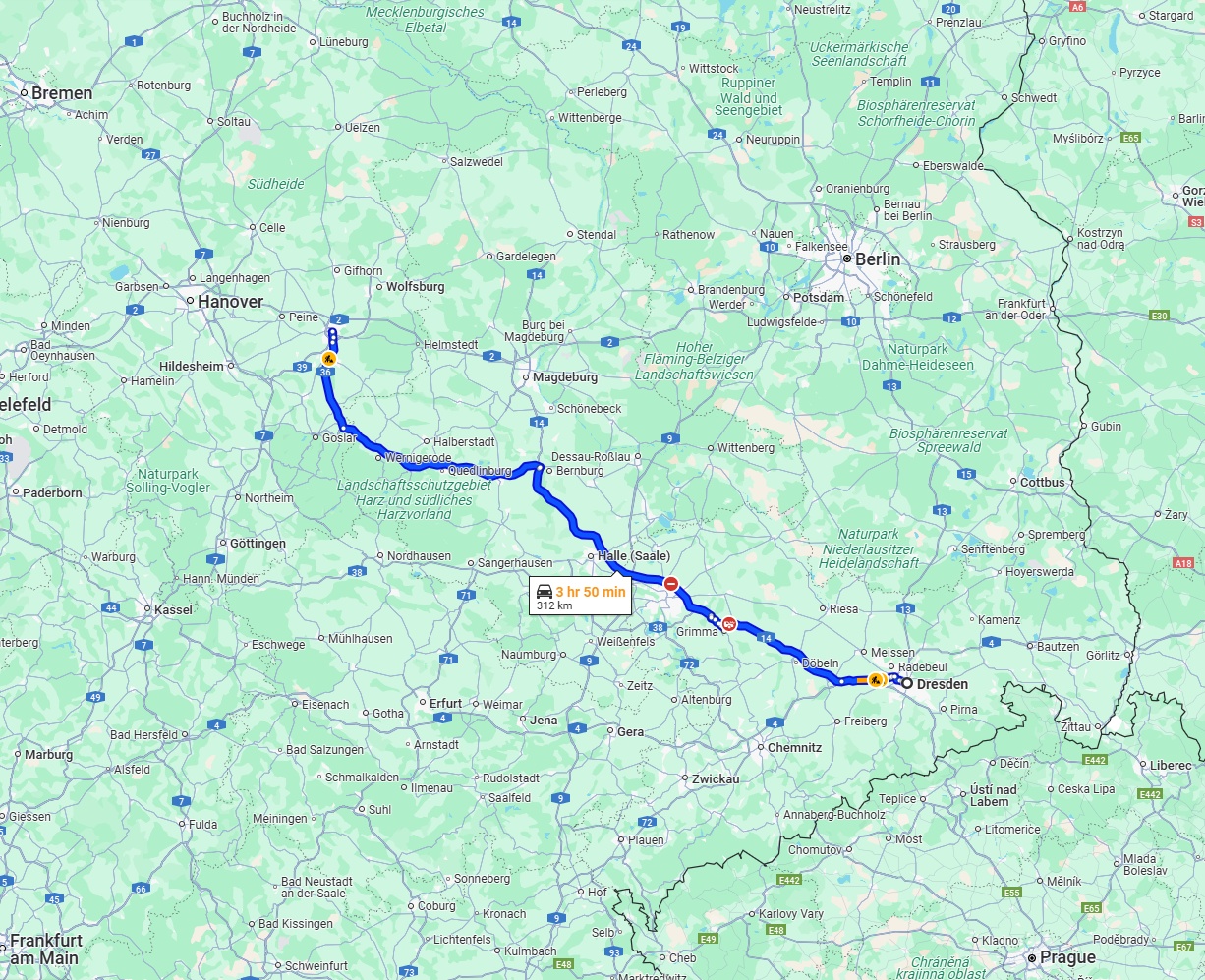 Anreise von Dresden Zu Braunschweig Über via A14 and A36