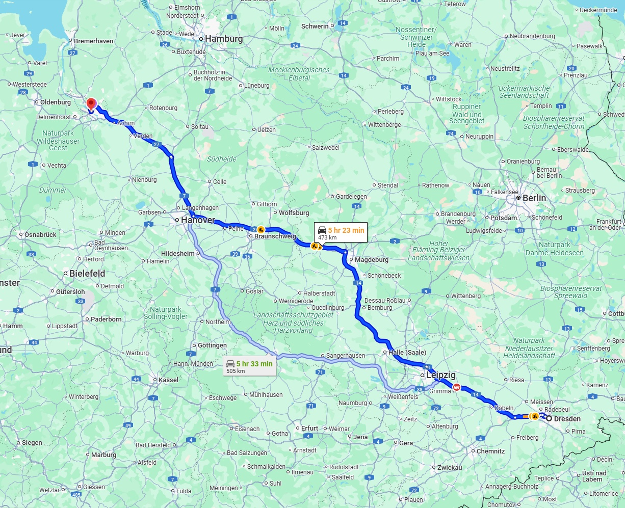 Anreise von Dresden Zu Bremen Über via A14