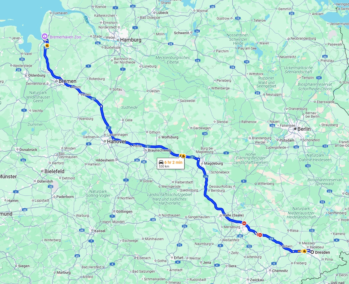 Anreise von Dresden Zu Bremerhaven Über via A14
