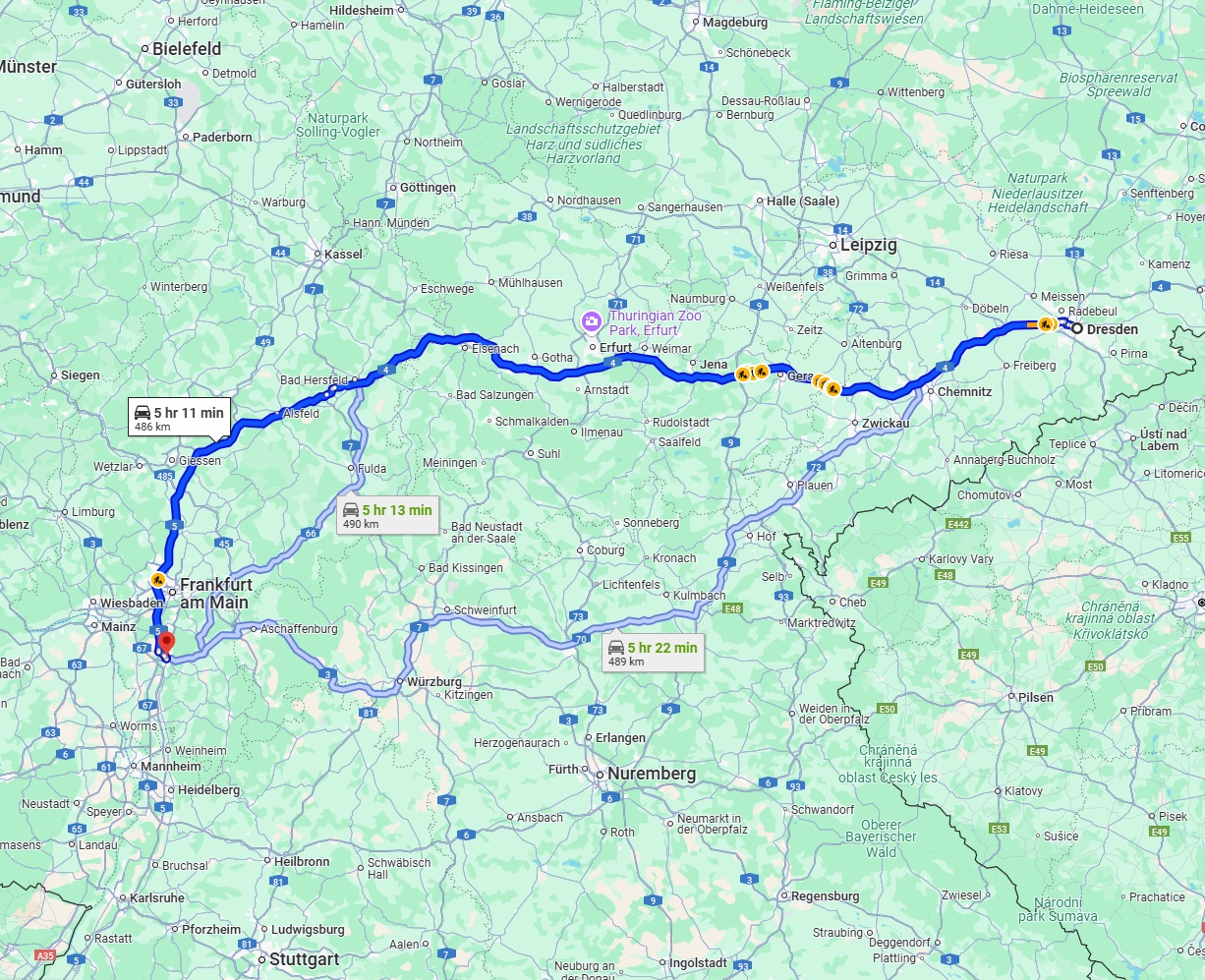 Anreise von Dresden Zu Darmstadt Über via A4 and A5