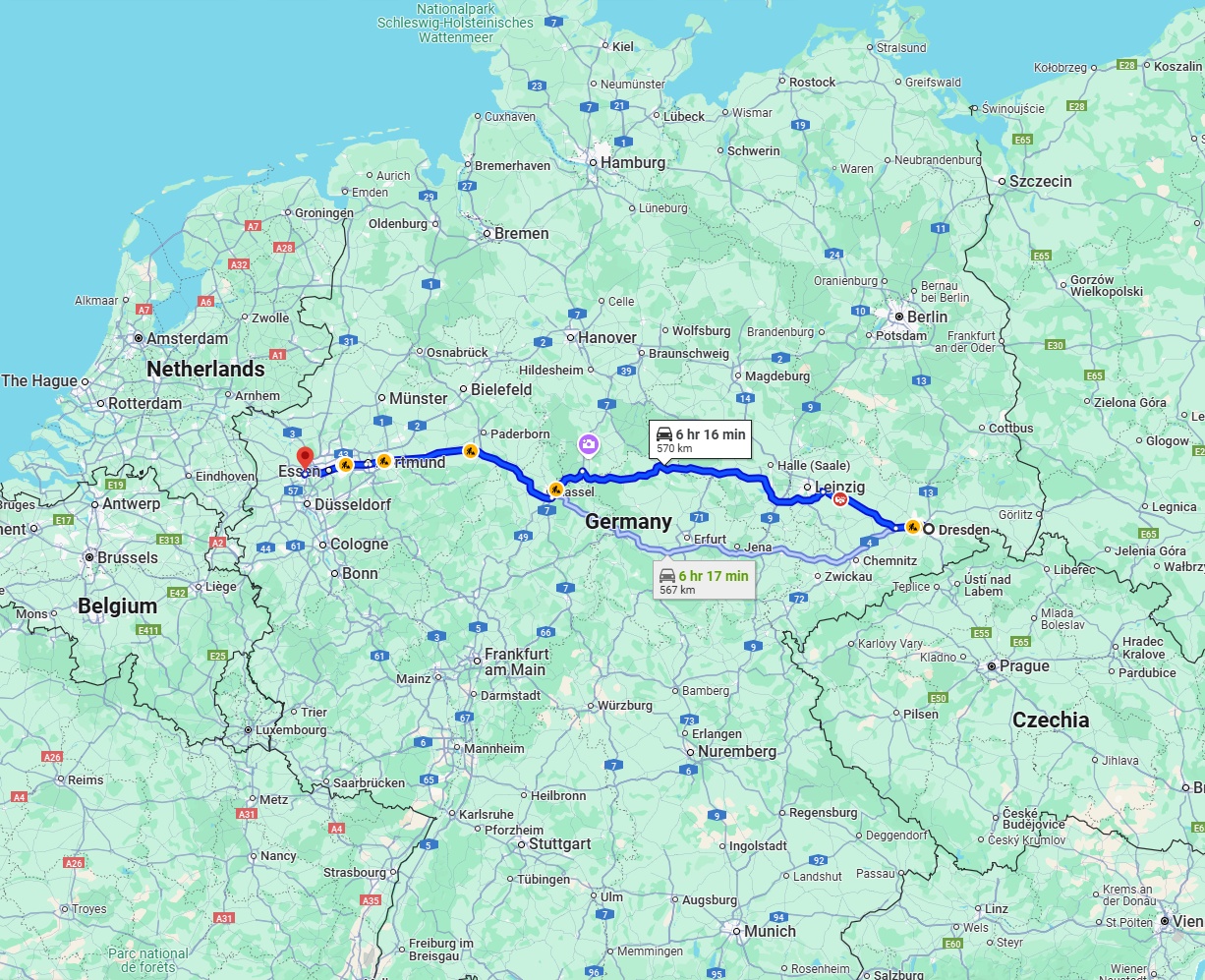 Anreise von Dresden Zu Duisburg Über via A38 and A44