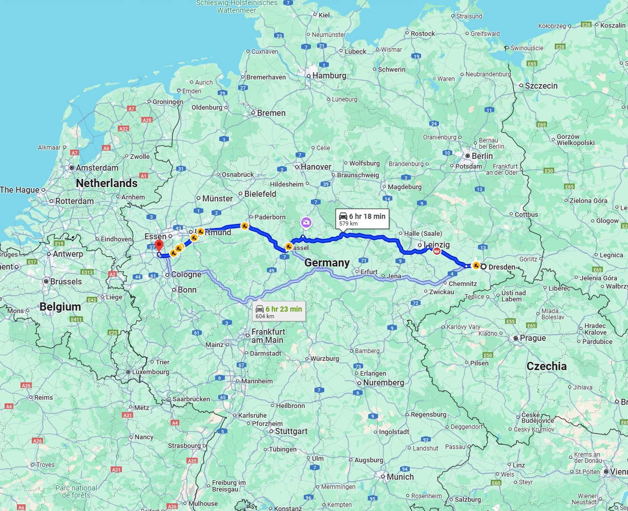 Anreise von Dresden Zu Düsseldorf Über via A38 and A44