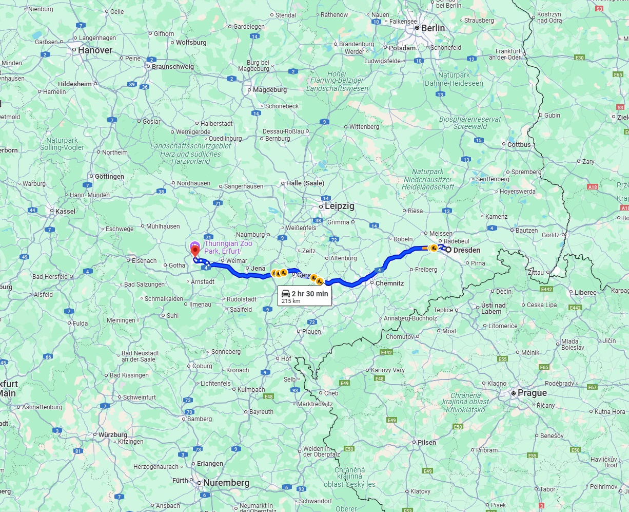 Anreise von Dresden Zu Erfurt Über via A4