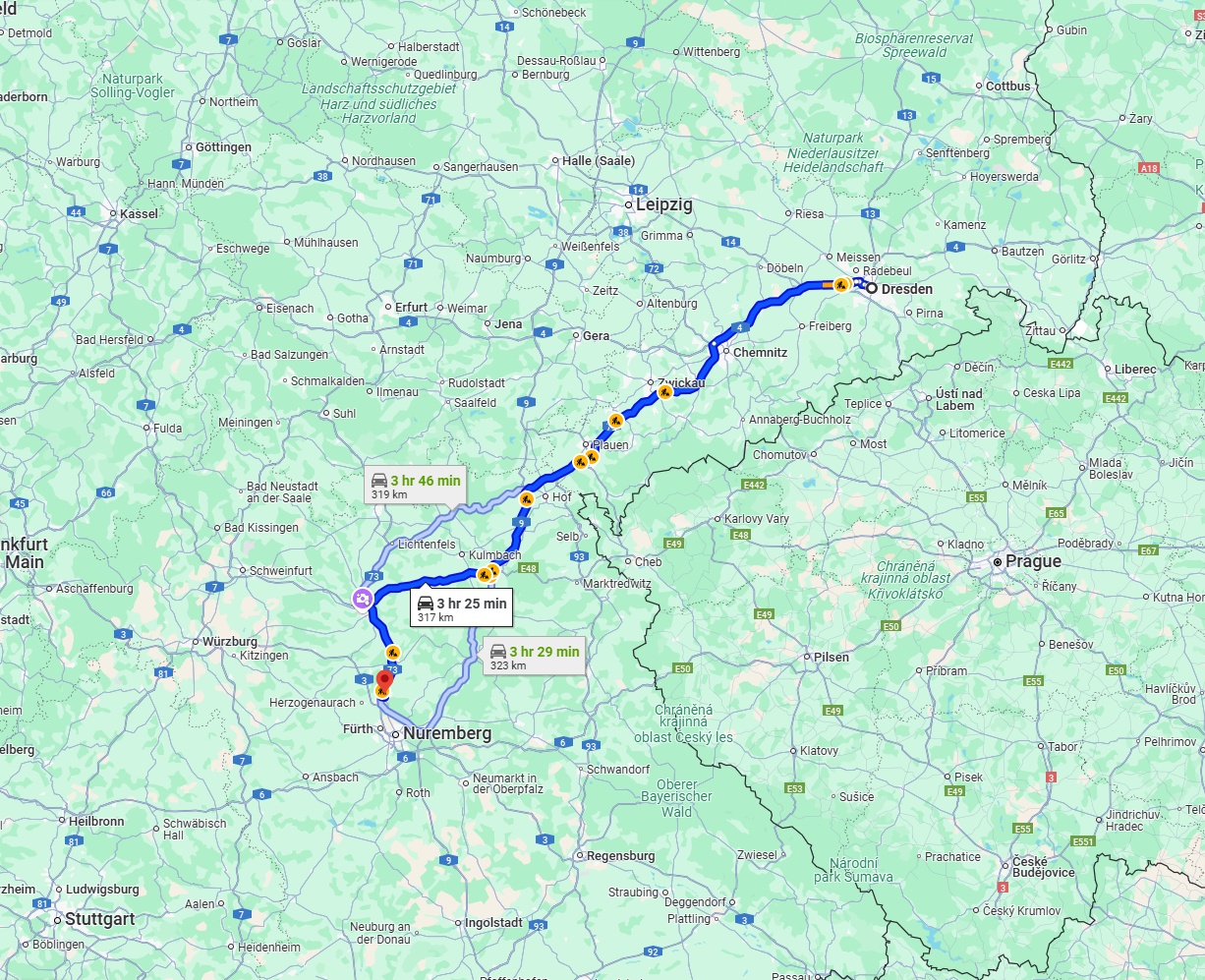 Anreise von Dresden Zu Erlangen Über via A72