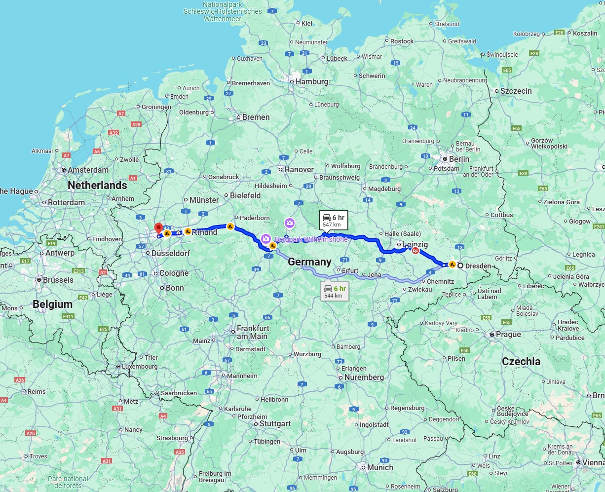 Anreise von Dresden Zu Essen Über via A38 and A44