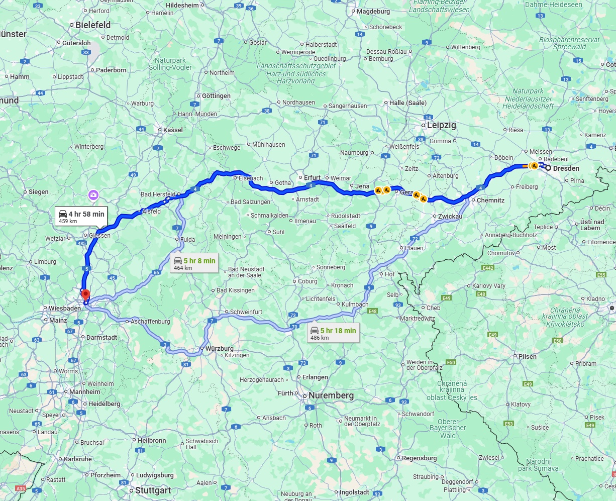 Anreise von Dresden Zu Frankfurt am Main Über via A4