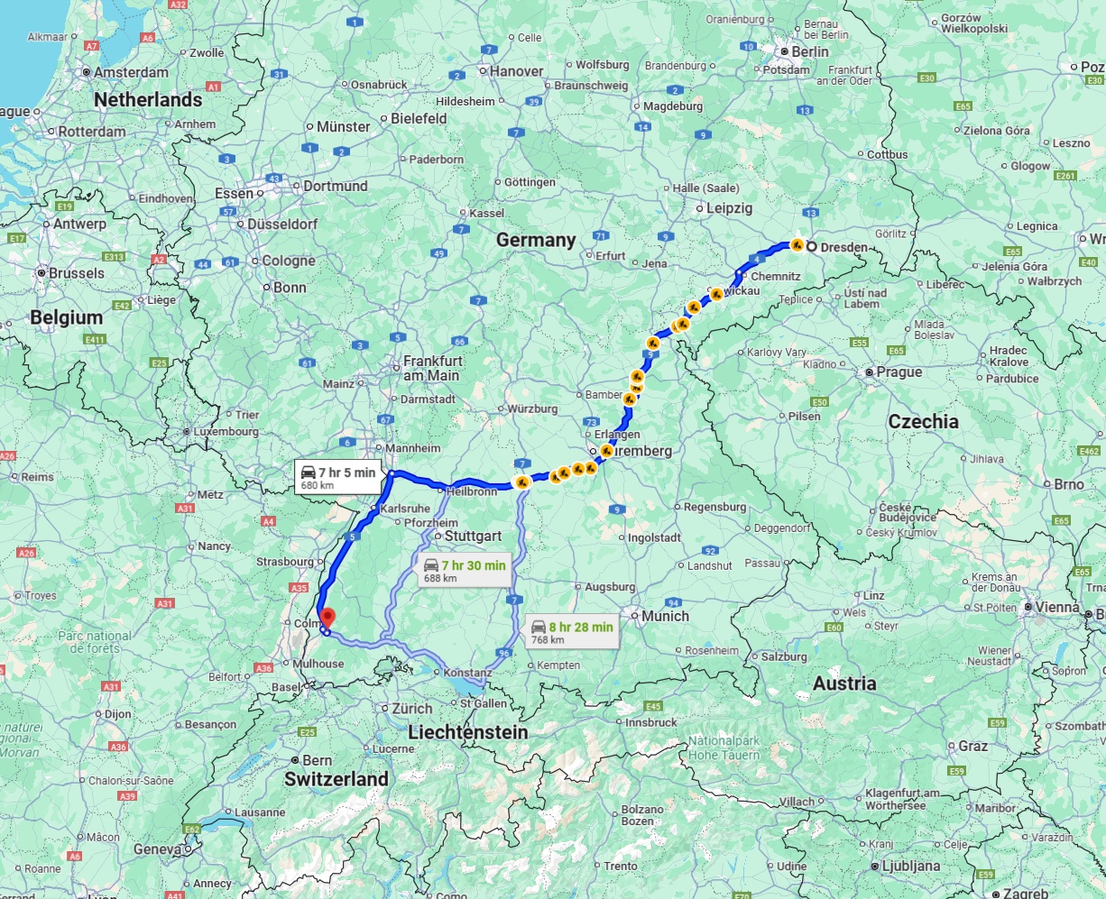 Anreise von Dresden Zu Freiburg im Breisgau Über via A6