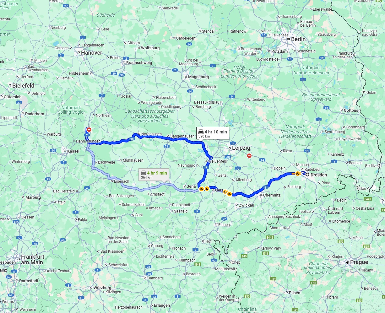 Anreise von Dresden Zu Göttingen Über via A4 and A38