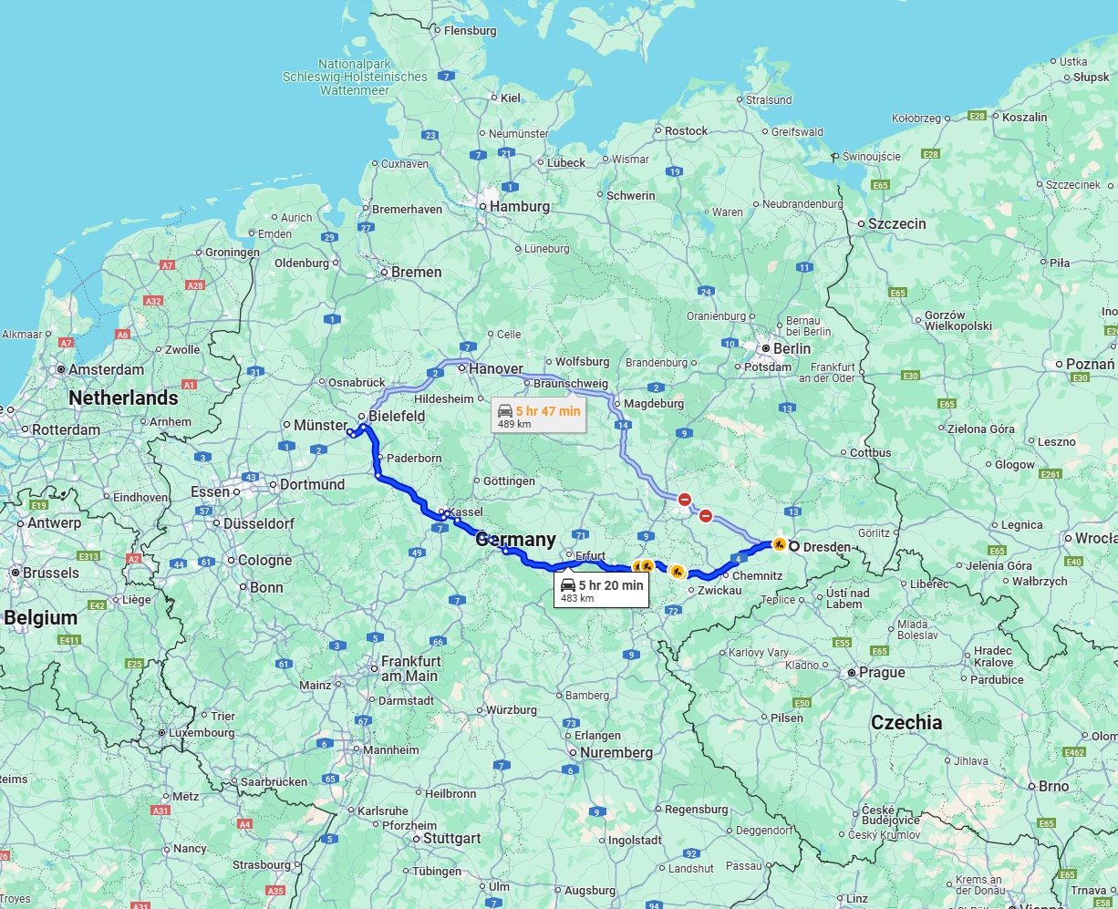 Anreise von Dresden Zu Gütersloh Über via A4