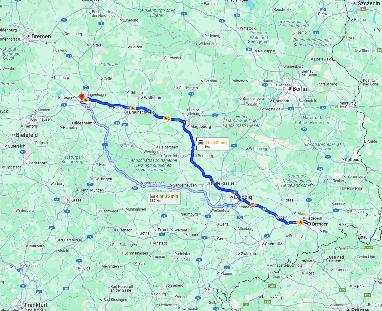 Anreise von Dresden Zu Hannover Über via A14 and A2
