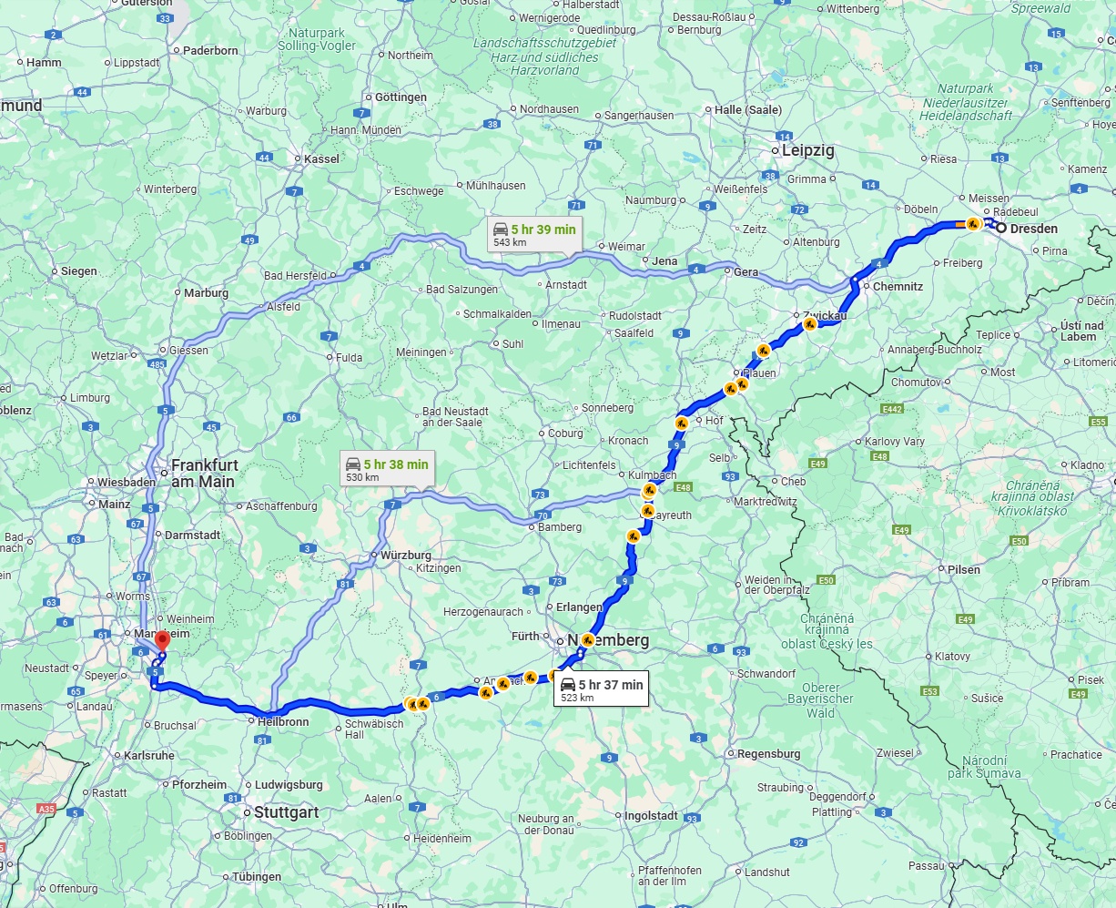 Anreise von Dresden Zu Heidelberg Über via A6