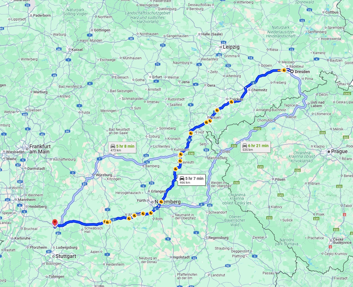 Anreise von Dresden Zu Heilbronn Über via A9 and A6