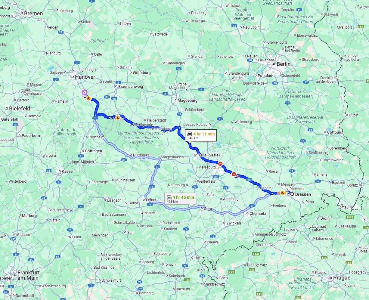 Anreise von Dresden Zu Hildesheim Über via A14