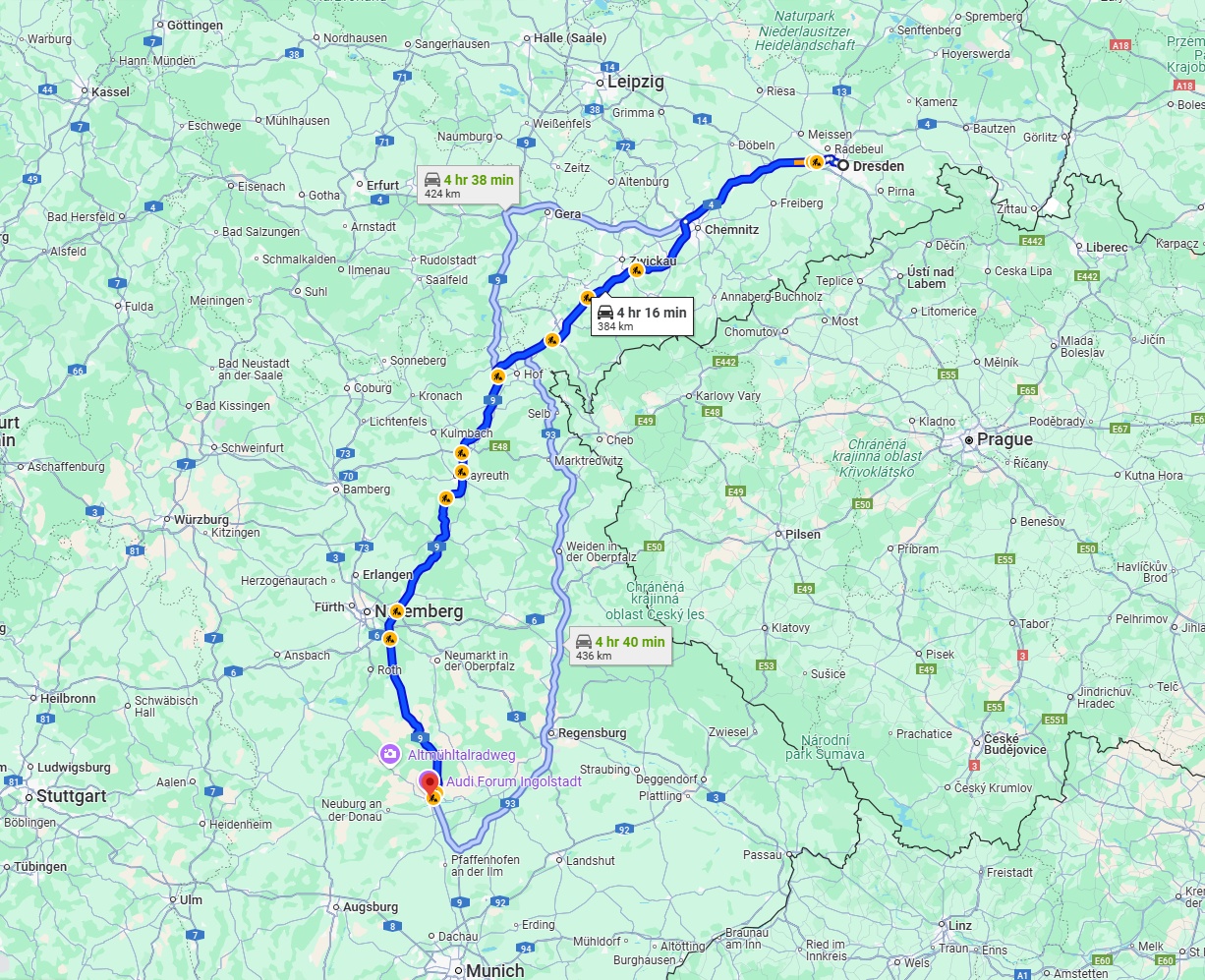 Anreise von Dresden Zu Ingolstadt Über via A72 and A9