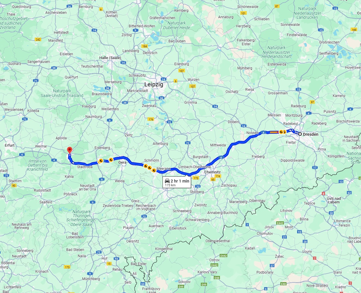 Anreise von Dresden Zu Jena Über via A4
