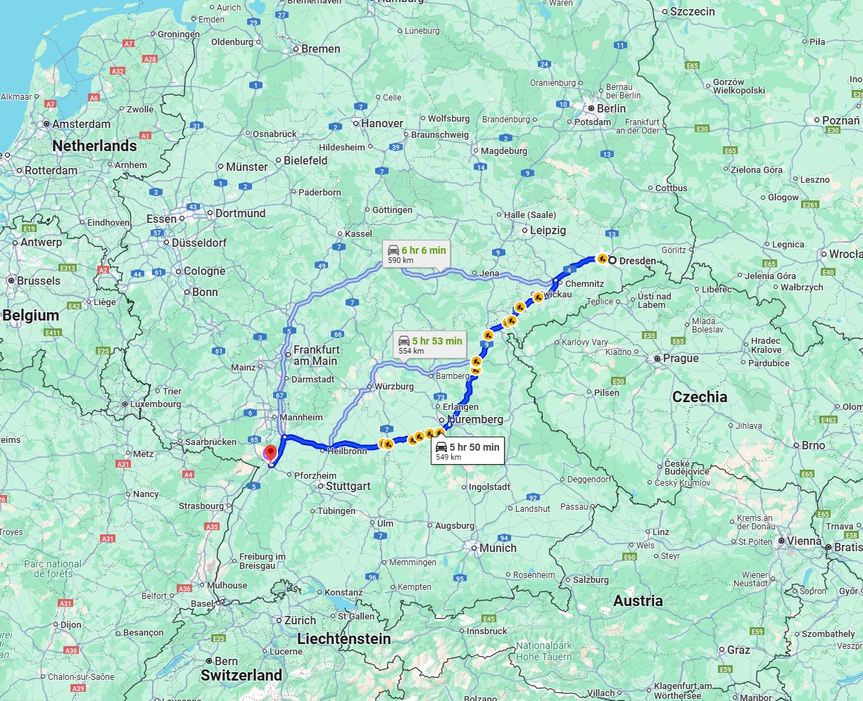 Anreise von Dresden Zu Karlsruhe Über via A6
