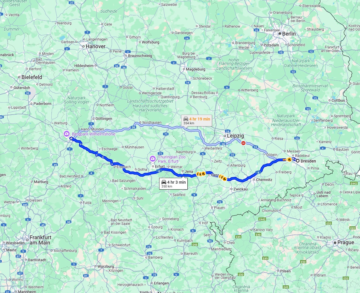 Anreise von Dresden Zu Kassel Über via A4