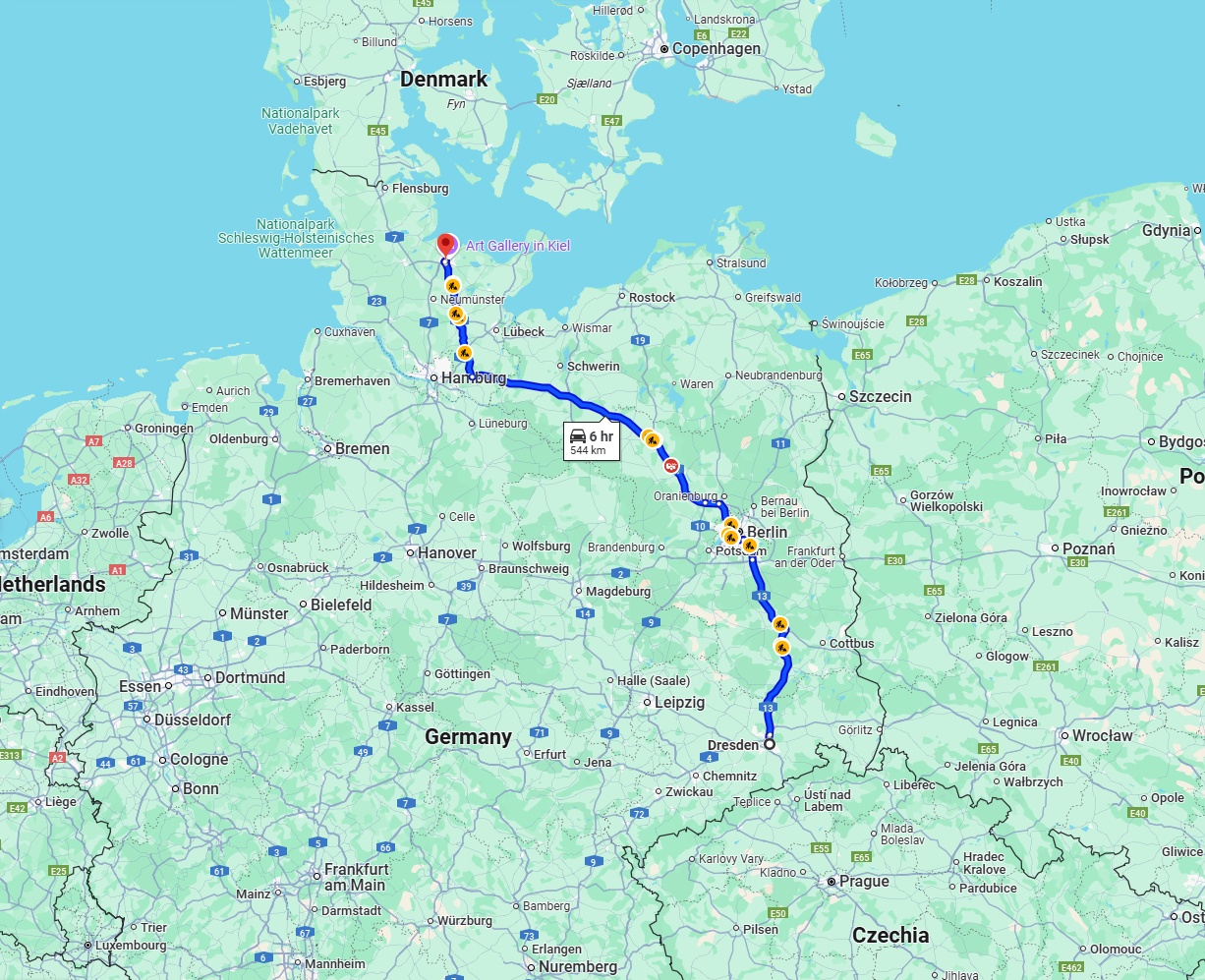 Anreise von Dresden Zu Kiel Über via A13 and A24