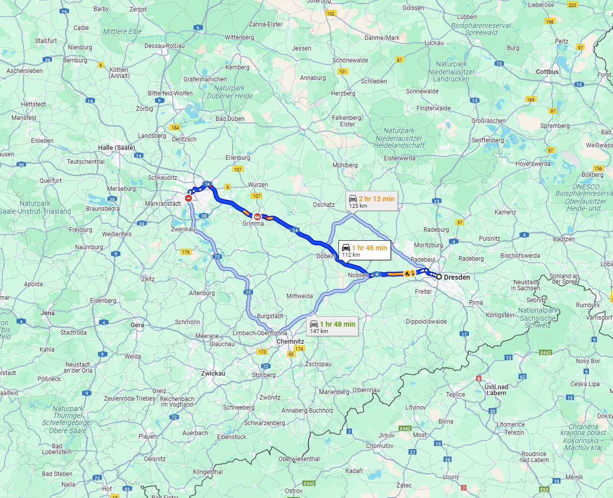 Anreise von Dresden Zu Leipzig Über via A14