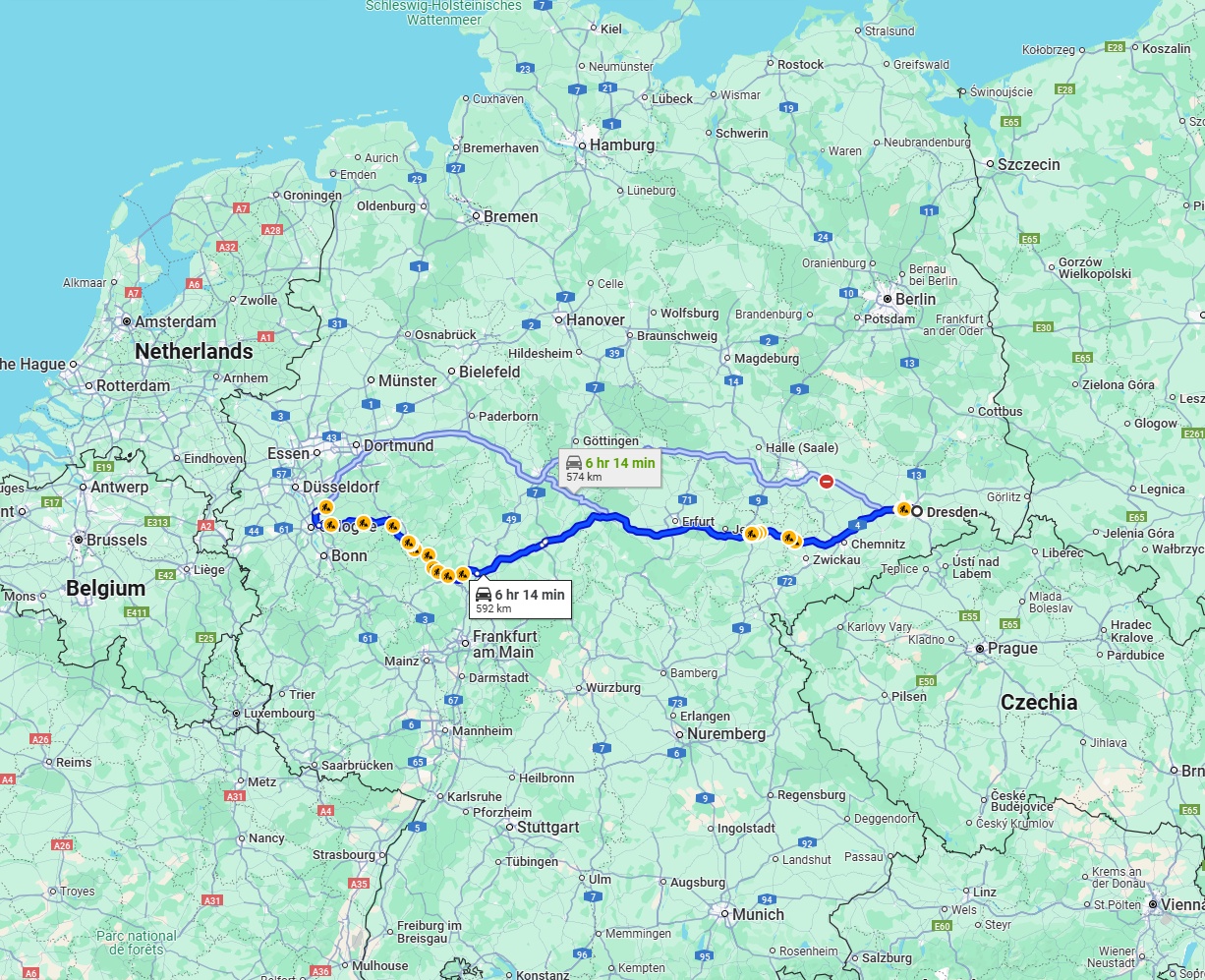 Anreise von Dresden Zu Leverkusen Über via A4