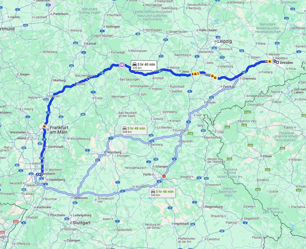 Anreise von Dresden Zu Ludwigshafen am Rhein Über via A4 and A5