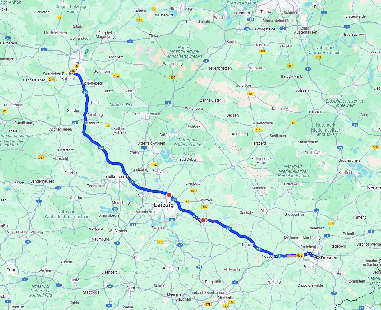 Anreise von Dresden Zu Magdeburg Über via A14