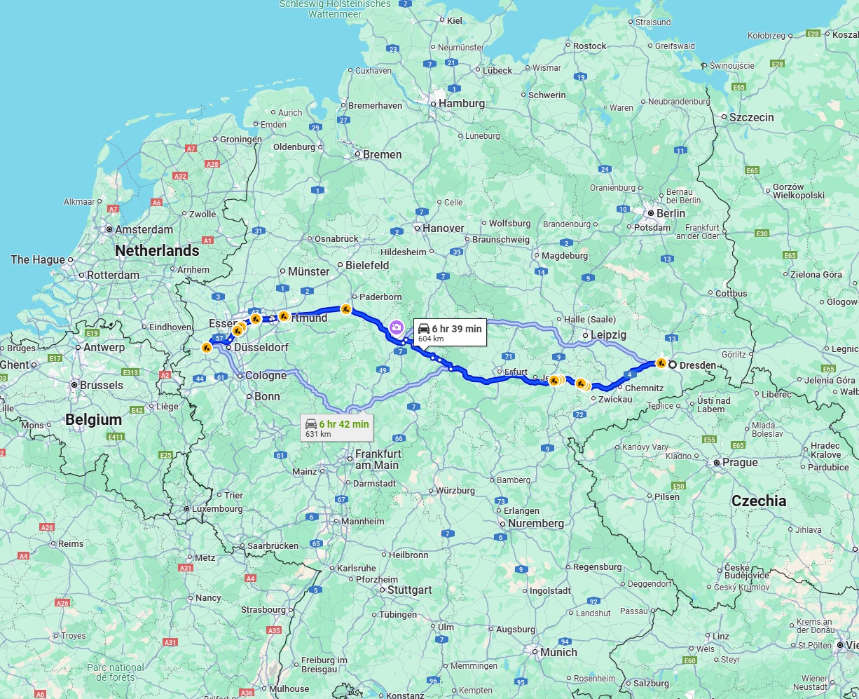 Anreise von Dresden Zu Mönchengladbach Über via A4 and A44