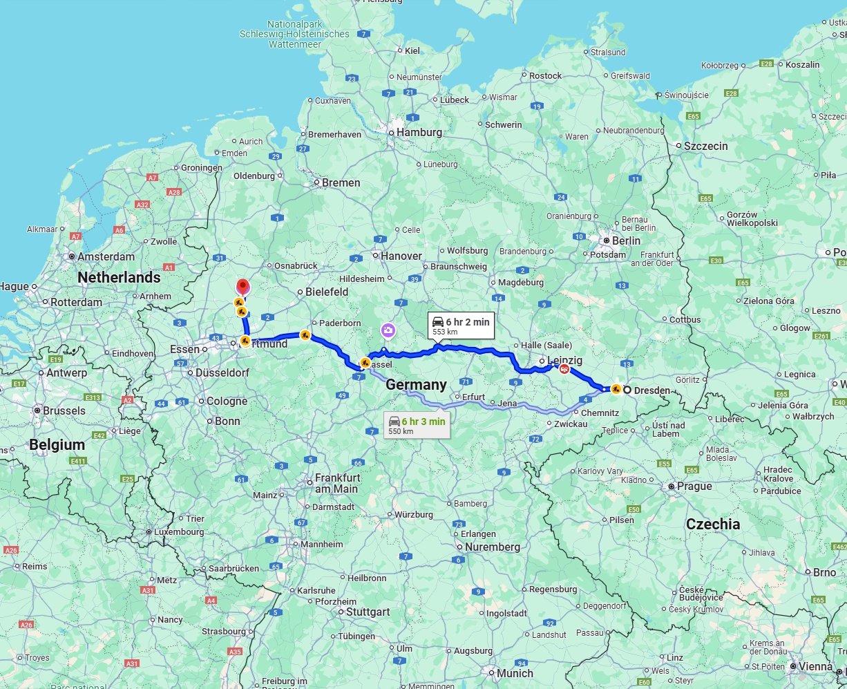 Anreise von Dresden Zu Münster Über via A38 and A44