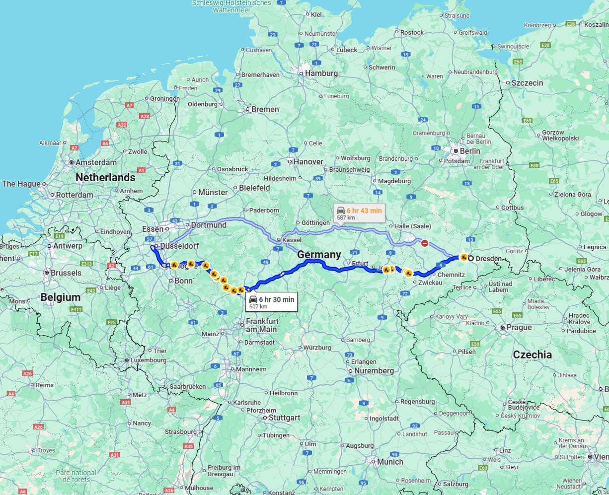 Anreise von Dresden Zu Neuss Über via A4